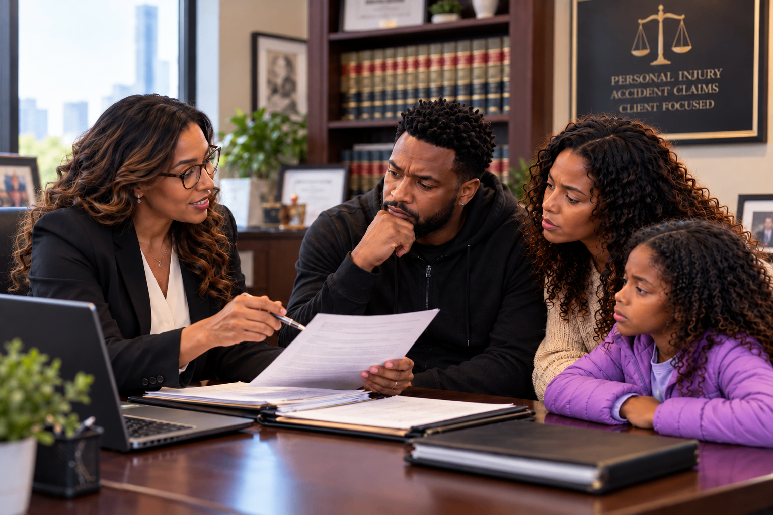 A family reviewing documents with a professional (illustrative)